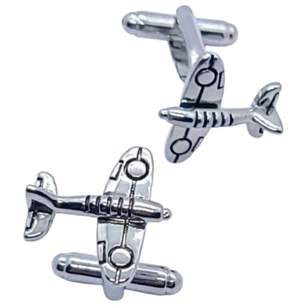 Men's Airplane Silver Cufflinks Tuxedo Formal Shaped Cuff Links Aviation Pilot